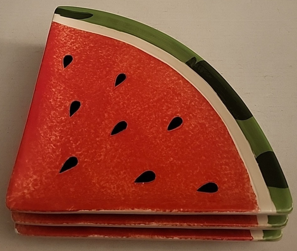 NEW Set 3 Pier 1 Imports Watermelon Slices Shaped Serving Plates Dish Platters